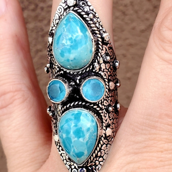 New Mosaic Jasper & Chalcedony 925 Silver Statement Ring. - Picture 6 of 16